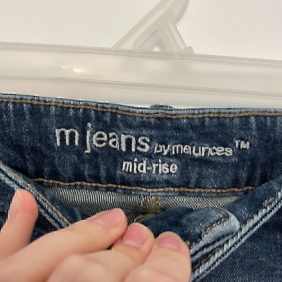 M JEANS BY MAURICES Patchwork Mid Rise 5 in Short Denim Jean Distressed Raw Hem - Picture 5 of 10